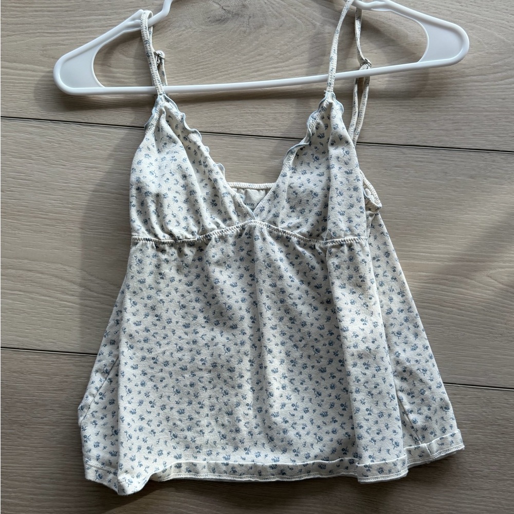 Brandy Melville White and Blue Floral Camisole